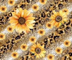 sunflowers on gold glitter fabric with black and white background