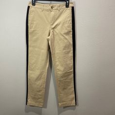 J Crew High Rise Girlfriend Chino Pants Side Stripe Nwt Mustard Yellow Pants, Everyday Leggings, Pink Trousers, Polka Dot Pants, Blue Chinos, Yellow Pants, Cotton Linen Pants, Stretchy Pants, Preppy Casual