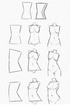 an image of how to draw female torsos in different positions and sizes, including the top