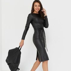 Description：FashionSierra - Sexy Pu Leather Bodycon Dress Description Material:PUSilhouette:Straight Size S / cm M / cm L / cm XL / cm XXL / cm RUS 42 44 46 48 50 US 4-6 8-10 12 14 16 UK 8 10 12 14 16 AU 8 10 12 14 16 EU 34-36 38-40 42 44 46 Bust Tile 80-84 84-88 88-92 92-96 96-100 Recommend Waist Tile 68 72 76 80 84 Recommend Hip Tile 86-90 90-94 94-98 98-102 102-106 Recommend Sleeve 58 59 60 61 62 Shoulder 35 36 37 38 39 Sash Length ? Length 105 106 107 108 109 NOTE: 1. Please strictly follow the size chart to select the size. Do not select directly according to your habits. 2.Still not sure about size? We'd love to advise based on your measurements of bust, waist and hip. 3. The size may have 2-3cm differs due to manual measurement. Please note when you measure. 4. Suggestion of cold wa Black Stylish Dress, Black Outfit Streetwear, Prom Dresses Classy, Women's Sash, Dresses Outfit Ideas, Dress For Date, Celebrity Boots, Prom Dresses Boho, Leather Midi Dress