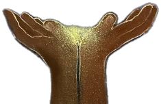 two hands reaching up to each other with gold glitter on them and the bottom part of their arms stretched out