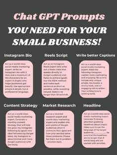 a black and pink poster with the words, what do you need for your small business?