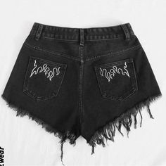 Brand New Never Worn , Size Large American Eagle Black Jeans, Hem Embroidery, Embroidery Denim, Shein Shorts, One Teaspoon Shorts, Ripped Jean Shorts, Mom Jeans Shorts, Black Jean Shorts, Ripped Shorts