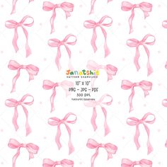 pink ribbon bows on white background with polka dotes for birthday cards or greetings