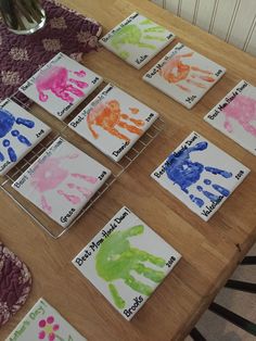 several handprints are placed on the table for children to learn how to write