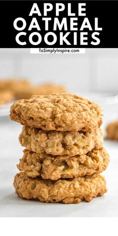 three oatmeal cookies stacked on top of each other with text overlay