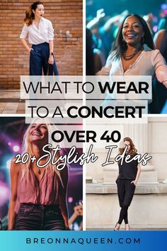 Discover age-appropriate concert outfit ideas for women in their 40s. Learn how to create fashionable and comfortable looks that suit your personal style and the concert atmosphere. Get tips for choosing the right clothing pieces and accessories to put together a stylish ensemble perfect for enjoying live music. #ConcertOutfitsOver40 #AgelessStyle #WomensFashion #MusicEvents Duran Duran Concert Outfit Ideas, How To Dress For A Rock Concert, Over 40 Concert Outfit, What To Wear To A Meghan Trainor Concert, What To Wear To A Music Concert, What To Wear To A Jazz Concert Outfit, Concert Outfit Ideas Women Over 40, Maxwell Concert Outfit Ideas, 40 Year Old Concert Outfit