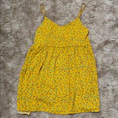 Brand New Mustard Yellow Floral Dress Or Cover Up. Yellow Cotton Mini Dress For Vacation, Yellow Lemon Print Sundress For Vacation, Yellow Sundress With Lemon Print For Vacation, Yellow Printed Dress For Brunch, Yellow Printed Sundress For Vacation, Yellow Casual Sundress With Spaghetti Straps, Yellow Cotton Mini Dress For Brunch, Yellow Sundress Mini Dress For Daywear, Yellow Floral Print Sundress For Daytime