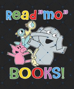 the words read'emo books are in front of an elephant and two pigs