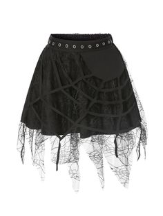 30-70% OFF✓ Fast Shipping✓Stand out with the Black 1960s Grommet Halloween Spider Web Lace Skirt. Spider web lace and grommet details offer a unique, vintage-inspired Halloween look. Goth Spider, Short Pollera, Alt Clothes, Tassel Skirt, Gothic Clothes, Skirt Y2k, Summer Lace, A Line Mini Skirt, Clothing Details