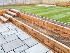 Horbury, Wakefield (Garden Landscaping Project 132) Retaining Wall Deck Ideas, 2 Level Yard Backyards, Two Level Retaining Wall, Backyard With Levels Retaining Walls, Raised Level Garden, Raised Yard Retaining Walls, Layered Backyard Retaining Walls, Garden Box Retaining Wall, Small Garden 2 Levels