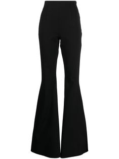 black flared design front zip fastening mid-rise wide leg Flare Leg Pant, Flare High Waisted Pants, Black Leggings Flare, Black Flare Trousers, Black Flared Leggings Outfit, Flared Trousers Outfit, Black Flare Pant, Flared Black Pants, Black Wide Pants