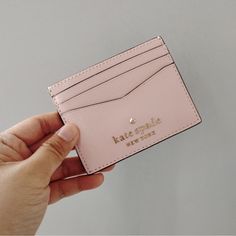 Nwt Kate Spade Staci Small Slim Card Holder Chalk Pink Details 100% Authentic,Money Back Guaranteed Saffiano 3.0"H X 3.9"W Ksny Pin Mount Logo Two Way Spade Jacquard Lining 6 Credit Card Slots Hot Pink Card Holder, Katespade Card Holder, Cheap Kate Spade Wallets With Card Slots, Kate Spade Chalk Pink, Pink Card Holder, Kate Spade Staci, Pretty Purses, Expensive Things, Xmas Wishlist