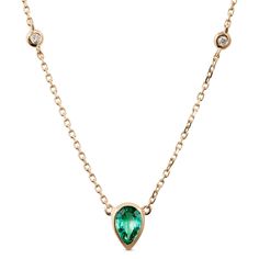 This pear cut emerald necklace features 2 accenting bezel set diamonds. The perfect necklace to dress up your day. Pear-shaped Bezel Setting Fine Jewelry Necklace, Rachel Zoe Style, Emerald And Diamond Necklace, Lose A Stone, Celebrity Skin, Chic Holiday, Luxury Timepieces, Emerald Necklace, Bezel Set Diamond