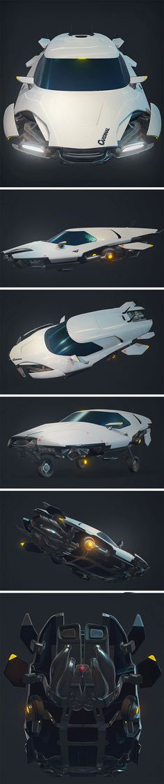 four different types of futuristic vehicles are shown