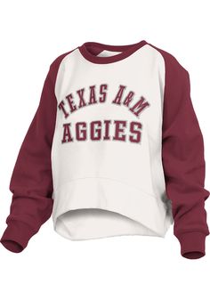 Make your way to the big game in this Texas A&M AggiesWomens White Lotus Crew Sweatshirt! This Aggies Long Sleeve Sweatshirt features a chenille applique team name on center front. Stay warm and comfortable with this Womens Texas A&M Aggies Crew Sweatshirt. Waist length, Contrasting sleeves, Contrasting neckline, Curved hem, Soft to touch, 60% COTTON / 40% POLYESTER, 4 Collegiate White Top For Fall, White College Style Tops With Ribbed Cuffs, Game Day Fan Apparel Top With Ribbed Cuffs, White College Style Tops With Team Name, Collegiate Style Relaxed Fit Top With Ribbed Cuffs, Relaxed Fit Collegiate Tops With Ribbed Cuffs, Collegiate Style Top With Ribbed Cuffs In Relaxed Fit, Sporty Tops With Ribbed Cuffs For Game Day, Collegiate Fall Fan Gear Tops