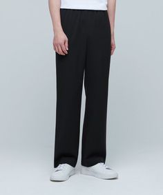 Aplaze Wide Banding Slacks Pants Black Unisex - APLAZE Casual Wide Leg Business Bottoms, Casual Wide-leg Business Bottoms, Straight Leg Dress Pants With Elastic Waistband, Black Full-length Pants For Business Casual, Black Relaxed Fit Bottoms For Business, Formal Straight Leg Bottoms With Elastic Waistband, Black High-waisted Dress Pants With Elastic Waistband, Tailored Wide Leg Black Pants, Black Dress Pants With Elastic Waistband