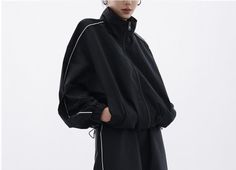 Product information: Fabric name: Polyester Color: black pants, black coat Sleeve type: conventional sleeve Size: S,M,L,XL Applicable Gender: Female Sleeve length: long sleeve Packing list: 1* Coat/Pant Product Image: Black Windbreaker With Stand Collar For Spring, Black Stand Collar Windbreaker For Fall, Black Winter Windbreaker With Ribbed Cuffs, Black Techwear Track Jacket For Fall, Black Track Jacket For Streetwear In Spring, Sporty Black Windbreaker With Stand Collar, Black Long Sleeve Track Jacket For Sportswear, Black Stretch Track Jacket For Spring, Winter Black Windbreaker With Ribbed Cuffs