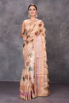 Buy beautiful beige printed Kota silk saree online in USA with embroidered zari border. Keep your ethnic wardrobe up to date with latest designer sarees, pure silk sarees, handwoven sarees, tussar silk sarees, embroidered sarees from Pure Elegance Indian saree store in USA.-full view Tussar Silk Sarees, Kota Silk Saree, Latest Designer Sarees, Fashion Journals, Pure Elegance, Embroidered Border, Tussar Silk Saree, Traditional Fabric, Silk Sari