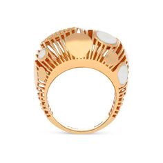 Make a fashion statement with our Rose Gold Abstract Polka Dot Dome Ring. Hand crafted with 18K rose gold, this ring features vertical lines which flow beautifully into a dome showcasing abstract sized polka dots in rose gold, white and an invisible white diamond pave. Surprise your loved one with this exclusive, hand crafted dazzling design.
Available in all sizes, send us yours! 
0.45-carat White diamonds on 18 Karat rose gold fashion ring
The ring design can be customized to suit yo Modern Rose Gold Dome Ring With Polished Finish, Modern White Dome Ring, Crossover Diamond Ring, Rose Gold Fashion, Rose Gold Diamond Ring, Dome Ring, Vertical Lines, Ring Hand, Rose Gold White