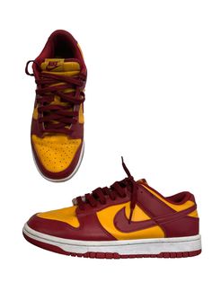 Brand: NIKE Style: SHOES ATHLETIC Color: RED Size: 10.5 Other Info: MUSTARD SKU: 311-31123-8445 CONDITION: GENTLY USED Low-top Sneakers With Laces For Skateboarding, Mid-top Skateboarding Sneakers With Laces, Mid-top Sneakers For Skateboarding With Laces, Mid-top Sneakers For Skateboarding, High-top Sneakers With Laces For Skateboarding, Low-top Basketball Shoes With Rubber Sole, Orange Low-top Skate Shoes With Laces, Casual Low-top Team-colored Basketball Shoes, Low-top Sneakers With Boost Midsole For Skateboarding