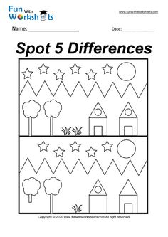 the spot 5 differences worksheet for kids to learn how to draw and color