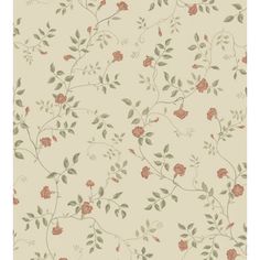 an image of a wallpaper with flowers and leaves on the side, in shades of beige