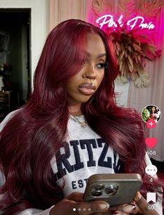 Red Hair Black Women, Sew In Side Part, Red Hair On Dark Skin, Red Sew In, Red Brown Hair, Long Red Hair, Short Layered Haircuts, Long Layers, Black Women Hairstyles