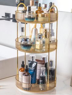 Champagne  Collar  Plastic   Embellished   Storage & Organization Rotating Makeup Organizer, Bathroom Countertop Organizer, Make Up Storage, Vanity Shelves, Perfume Organization, Countertop Organizer, Bathroom Storage Racks, Dresser Organization, Úložný Box