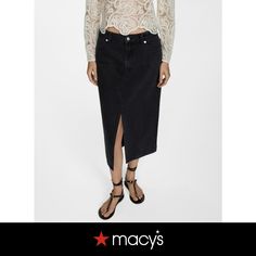 in stock Black Midi Skirt, Denim Midi Skirt, Denim Women, Black Denim, Midi Skirt, Mango, Womens Skirt, Pick Up, In Store