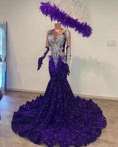 Purple Sequin Evening Dress For Party Season, Purple Sequined Gown For Prom Season, Purple Sequined Mermaid Dress For Evening, Purple Evening Dress For Pageant And Prom Season, Purple Sequined Evening Dress For Homecoming, Purple Evening Dress For Pageant During Prom Season, Purple Evening Dress For Prom Season And Pageants, Fitted Purple Gown For Pageant, Purple Gown For Party Season