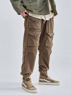 Men's Vintage Pocket Corduroy Jogger Pants Cuffs Design, Rain Fashion, Street Punk, Corduroy Overalls, Baggy Trousers, Punk Vintage, Vintage Preppy, Bodycon Floral Dress, Military Boots