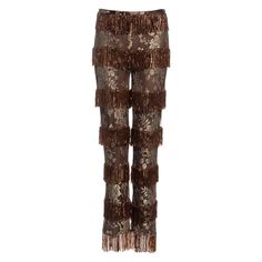 For Sale on 1stDibs - ▪ Dolce & Gabbana evening pants ▪ Fine antique gold lace ▪ Copper bugle beaded fringe ▪ Brown lining ▪ Straight leg ▪ IT 42 - FR 38 ▪ Spring-Summer 2000 Elegant Gold Embellished Bottoms, Elegant Embellished Gold Bottoms, Elegant Party Bottoms With Tassels, Fitted Fringe Pants For Party, Gold Festive Bottoms For Party, Festive Gold Bottoms For Party, Gold Bottoms For Party And Festive Occasions, Party Pants With Fringe, Gold Sequined Evening Pants