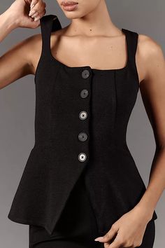 Maeve Fitted Button-Front Square-Neck Vest | Anthropologie