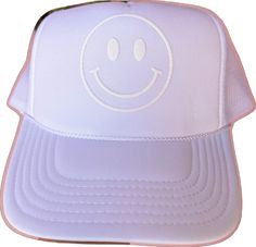 Adjustable Smiley Face Baseball Cap For Summer, Adjustable Smiley Face Hat For Spring, Summer Trucker Hat With Smiley Face, White Trucker Hat, Hot Outside, Happy Face, Stay Cool, Smiley Face, Smiley