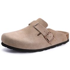 PRICES MAY VARY. Classic Suede Clogs: The no-stitch soft upper is crafted from high-grade genuine suede, classic outlook design with retro-style bronze buckles perfect for complementing various outfits, from casual jeans to formal suits. Step into comfort and style with these women's clogs! Ultimate Comfort: The flexible cork footbed with a deep heel cup molds to your feet, providing personalized arch support that relieves foot pressure, while the suede-lined footbed is cushioned and sweat-absor Potato Shoes, Mules Men, Clog Mules, Cork Footbed Sandals, Modest Clothes, Suede Clogs, Clog Slippers, Women's Clogs, Men Suede