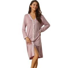 Great for loungewear, nightwear, sleepwear, home bedroom, and daily wear. It comes with a pleasantly roomy fit design, lounge in style, and stylish button-down elements. This loungewear pajama for women is constructed of soft fabric, comfy, breathable, and skin friendly, making it convenient to take on/off, keeping you pretty and comfortable all day. No matter the cozy bedtime, casual home relaxation, laze afternoon, or comfy bath, the soft and lightweight women's nightdress could be a company w Spring Sleepwear With Buttons For Bedtime, Spring Long Sleeve Nightgown For Loungewear, Spring Sleepwear With Button Closure For Sleepover, Casual Sleepwear With Button Closure For Lounging, Casual Buttoned Sleepwear For Loungewear, Casual Sleepwear With Buttons For Sleepover, Casual Long Sleeve Nightgown For Lounging, Spring Buttoned Nightgown For Bedtime, Long Sleeve Sleepwear With Buttons For Spring