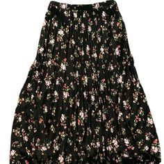 Nwt Sz. Xs Vince Camuto Womens Pleated Midi Skirt Black Ground Floral Free Shipping This Beautifully Detailed Pleated Vince Camuto Midi Skirt Is Perfect For All Of Your Upcoming Occasions As It Can Be Dressed Up Or Down. With The Elastic Waistband, It Is Easy And Comfortable To Wear, But The Detailed Pleats Give You An Elevated Appearance. Pairs Well With An Open Toe Heel In The Spring. This Pleated Midi Skirt Is A Wardrobe Essential In Every Closet. Black Floral Print Tiered Maxi Skirt, Black Floral Print Maxi Skirt For Spring, Black Ruffled Maxi Skirt For Spring, Black Flowy Maxi Skirt For Spring, Flowy Black Maxi Skirt For Spring, Spring Black Skirt With Elastic Waistband, Black Floral Print Tiered Skirt, Black Tiered Maxi Skirt For Spring, Stretch Floral Print Tiered Skirt