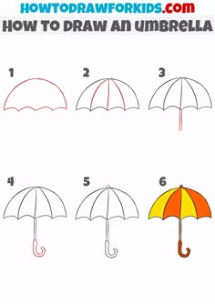 how to draw an umbrella step by step instructions for kids and beginners with pictures