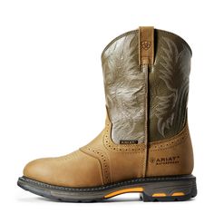 All-conditions Workhog with Western flair. Waterproof Pro shuts out the wet and snow. Ariat's ATS Max platform provides maximum torsional stability for reduction of foot fatigue and proper body alignment. The sole pairs a lightweight, cushioning EVA midsole with Ariat's highly abrasion-resistant oil- and slip-resisting Duratread outsole for the ideal combination of comfort and durability. Features Ariat's unique, patent-pending U-Turn Entry System, allowing easy entry with a true fit regardless Boys Cowboy Boots, High Arches, Entry System, Girl Cowboy Boots, Lucchese Boots, Twisted X Boots, Snow Rain, U Turn, Work Boots Men