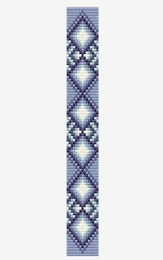 a blue and white cross - stitch bracelet with diamonds on it's end, in the shape of a diamond