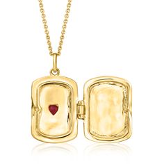 Ross-Simons - .30 Carat Ruby Heart Locket Necklace in 18kt Gold Over Sterling. What sweet secrets will you keep in our lovely locket necklace? A warm .30 carat heart-shaped ruby adorns the front, with "All you need is love" inscribed on the back. Crafted in 18kt yellow gold over sterling silver. Accommodates a 9/16" x 3/8" photo inside. Cable chain adjusts from 20" to choker length. Lobster clasp, ruby heart locket necklace. Ruby birthstones are the perfect gift for July birthdays. Necklace Ruby, Ruby Heart, Ruby Birthstone, Heart Locket Necklace, Fine Jewelery, Chore Chart, Heart Locket, All You Need Is Love, Locket Necklace