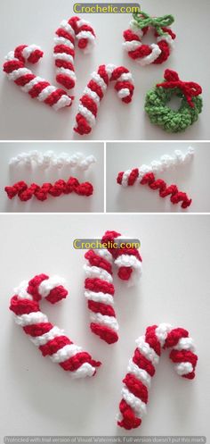 crochet christmas letters made from yarn are shown in three different ways, including red and white