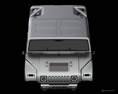 the front view of a silver hummer truck on a black background with no people around it