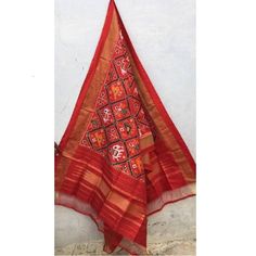 Pochampally Ikkat Red Color With Floral Dupatta Red Anarkali Chanderi Dupatta, Red Chanderi Anarkali Dupatta, Red Anarkali Dupatta For Navratri, Red Anarkali Saree With Bandhani Print, Red Bandhani Traditional Wear, Red Chanderi Traditional Wear, Red Bandhani Print Traditional Wear, Red Bandhani Print Traditional Drape, Red Dupatta With Traditional Patterns For Navratri