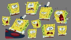 cartoon characters with different facial expressions and haircuts, including spongebob's face