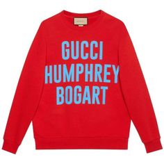 Red/Blue Cotton Gucci Humphrey Bogart-Print Sweatshirt From Gucci Featuring Slogan Print To The Front, Crew Neck, Long Sleeves, Elasticated Cuffs And Gucci Graphic Print Long Sleeve Sweatshirt, Designer Red Long Sleeve Tops, Designer Long Sleeve Red Top, Gucci Crew Neck Sweatshirt With Graphic Print, Gucci Long Sleeve Tops With Letter Print, Luxury Gucci Tops For Fall, Gucci Long Sleeve Logo Print Top, Gucci Designer Crew Neck Sweatshirt, Gucci Long Sleeve Top With Logo Print