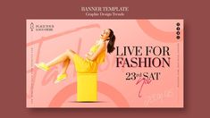 a flyer for a fashion show with a woman in yellow dress