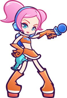 an anime character with pink hair and blue eyes holding a baseball bat in her hand