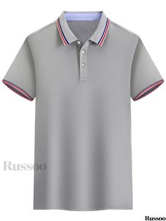 Russoo - Mens Short-Sleeve Business Polo Shirt with Lapel Neck - Ideal for Summer Attire Fitted Gray Polo Collar T-shirt, Gray Cotton Polo Collar T-shirt, Gray Fitted Polo Collar T-shirt, Summer Attire, Summer Wear, Men Short Sleeve, Mens Short, Polo Shirt, Solid Color